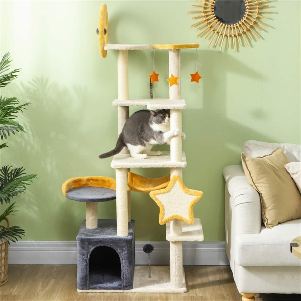 Particleboard and Sisal Cat Tree Includes Scratching Posts and Board to Protect Furniture - 23.6" W x 15.7" D x 63" H