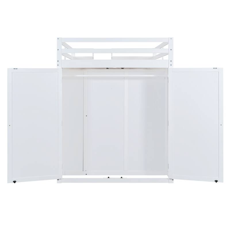 Full Size Loft Bed with Storage Drawers, Built-in Wardrobe, LED Lighting, and Shelving by Harper&Bright Designs