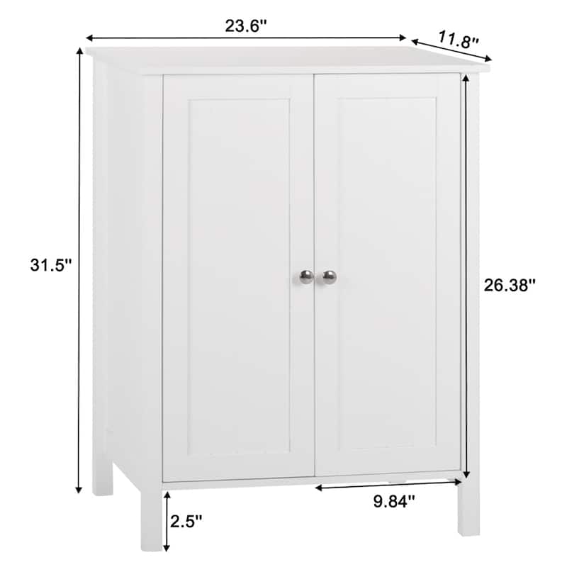 White Double Doors Adjustable Freestanding Bathroom Cabinet - 23.62" x 11.81" x 31.50"