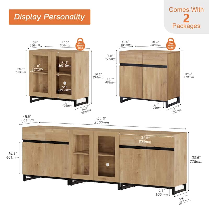 Modern TV Stand for Tvs Up to 100 Inch, 3 In 1 TV Console with Glass Doors and 2 Drawers, Entertainment Centerf or Living Room