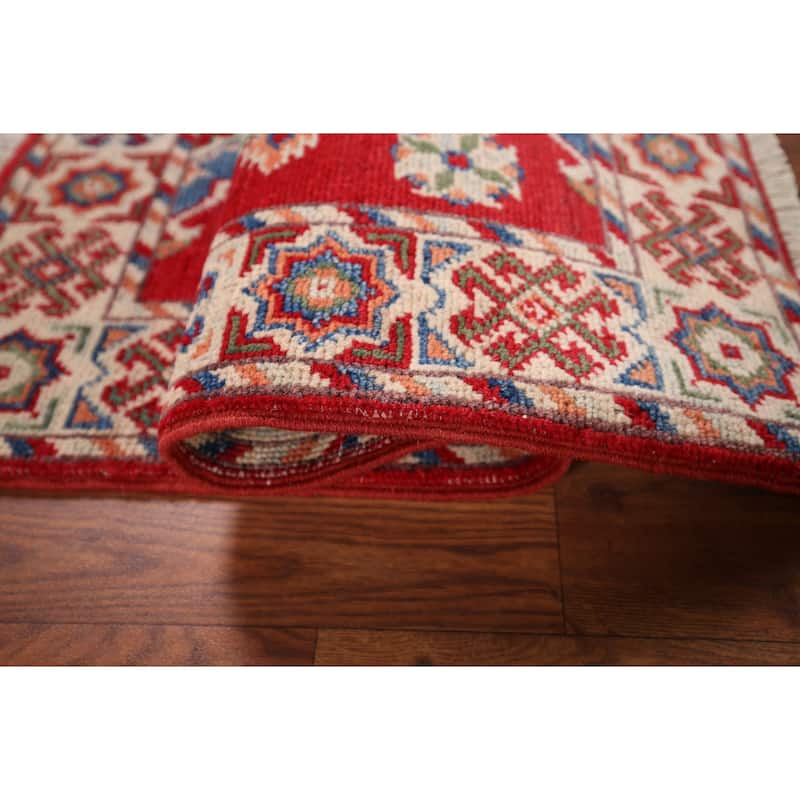Geometric Red Kazak Accent Rug Handmade Wool Carpet - 2'0" x 2'11"