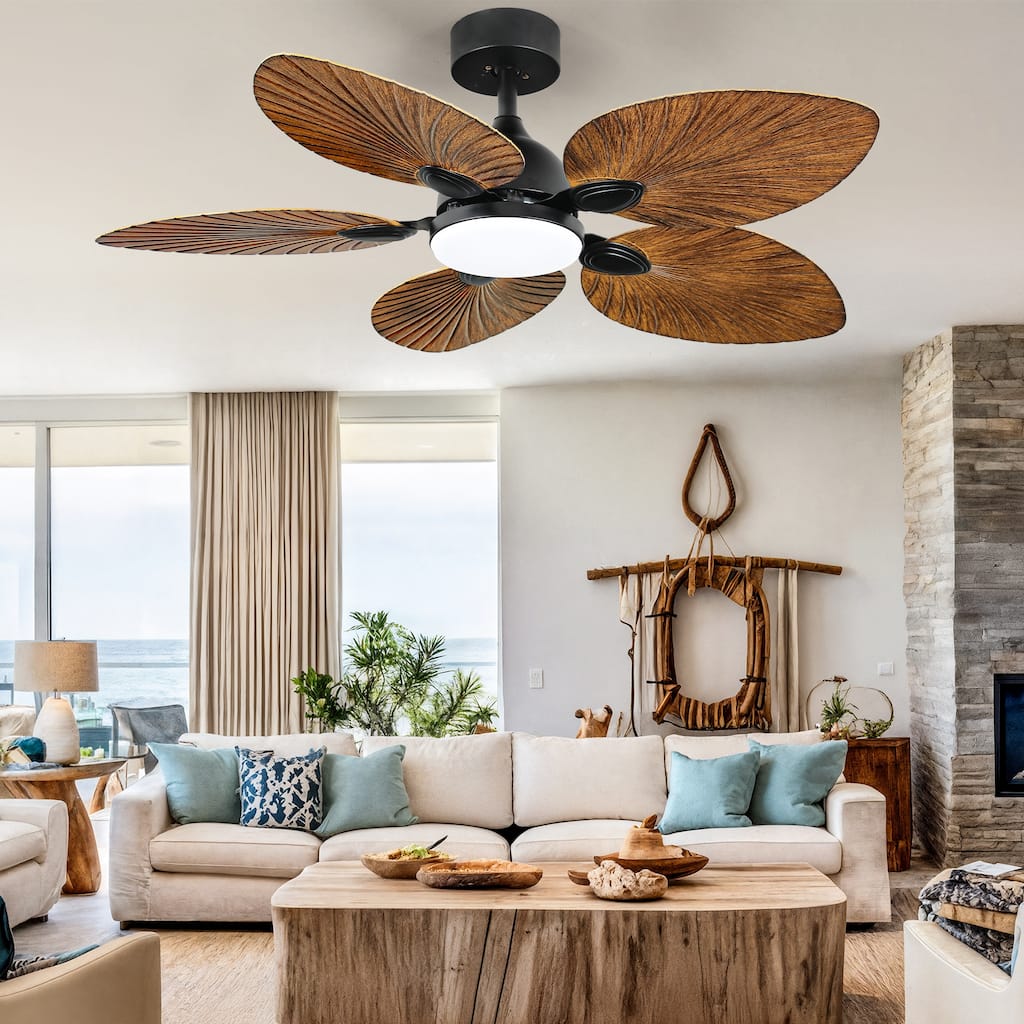 Moasis 42 Inch Palm Leaf Ceiling Fan with Light and Remote Control