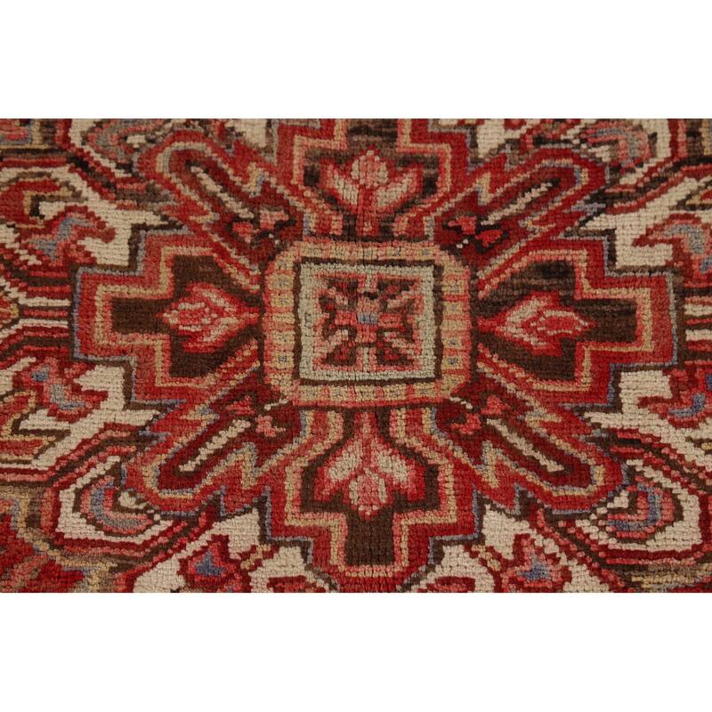 Red Geometric Heriz Persian Vintage Area Rug Hand-Knotted Wool Carpet - 9'4"x 13'5"