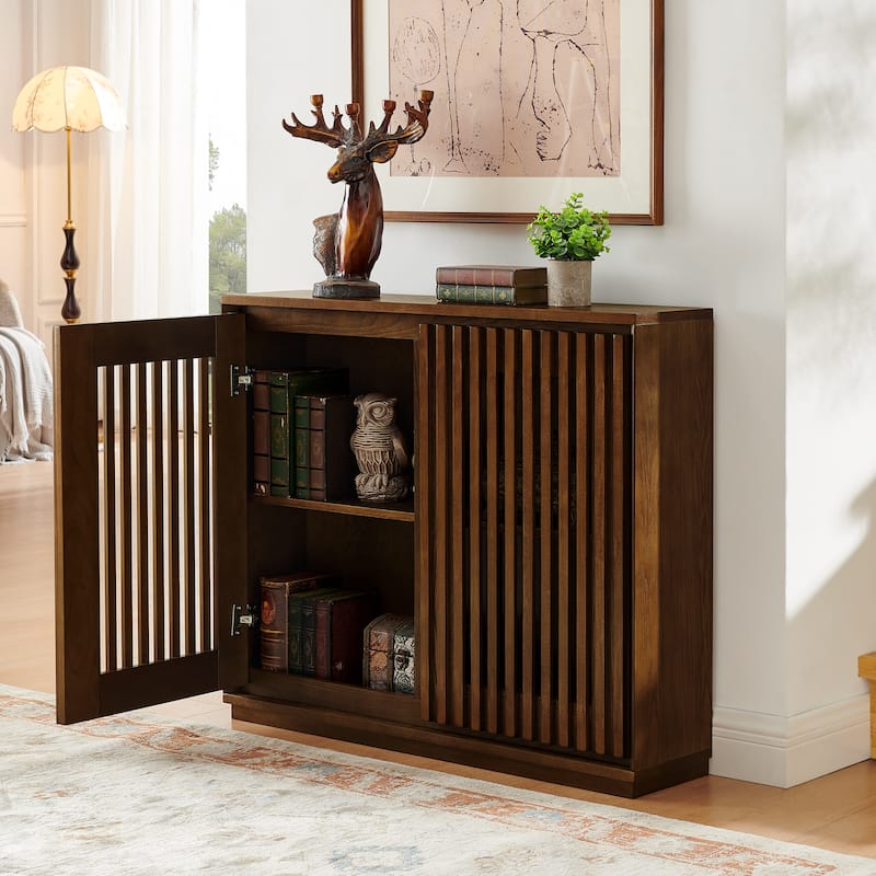 Anmytek Dark Brown Wood Storage Cabinet Modern Rustic Double Door Console for Living Room and Home Office