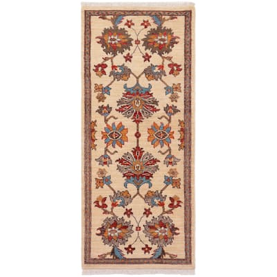 Bohemian Ziegler Esther Beige Rust Hand-Knotted Wool Runner - 2'1'' x 4'10''