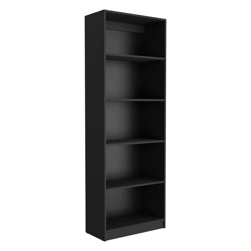 HomeRoots Set of Two 71" Black Five Tier Bookcase With Two Doors