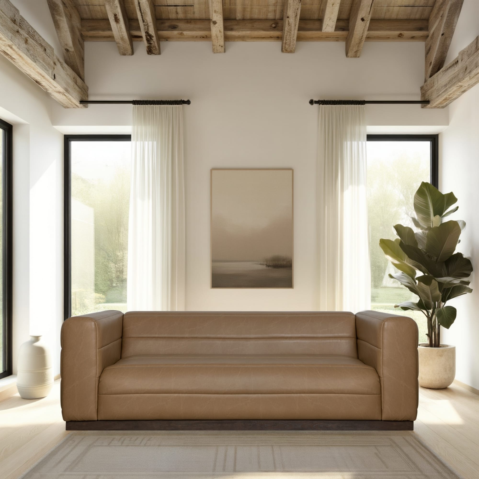 Brea 90.5 in. 3-Seater Sofa with Rectangular Seat and Square Arms