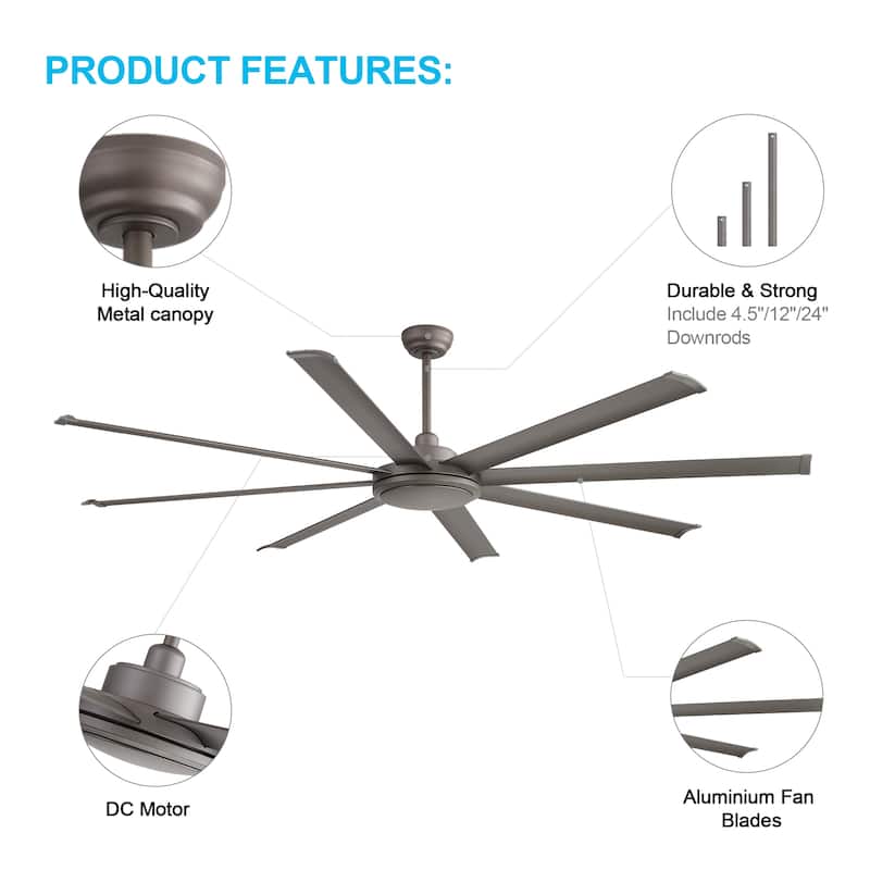 MLiAN 80" 8- Aluminum Blades DC indoor Ceiling Fan with Remote - 80
