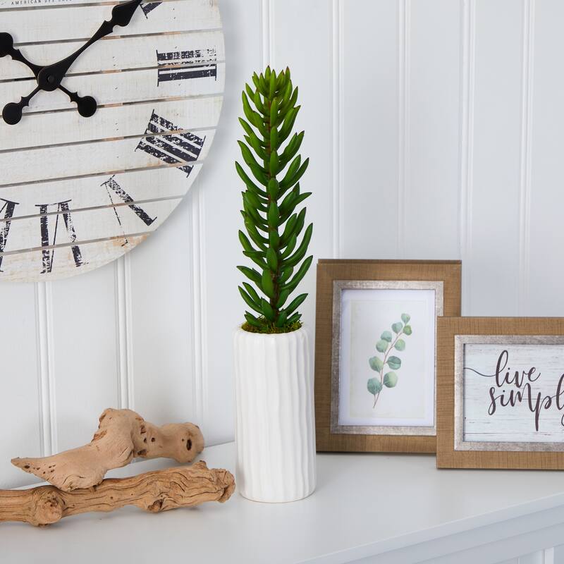 19" Succulent Artificial Plant in White Planter