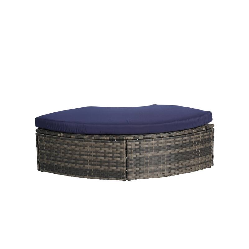 Outdoor Patio 4 Pieces Round Daybed Sunbed with Retractable Canopy, All-weather Wicker Sectional Seating Conversation Set