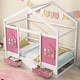 preview thumbnail 3 of 6, White+Pink Twin Size Wood House Bed with 2 Drawers and Window Decoration