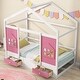 preview thumbnail 3 of 6, White+Pink Twin Wood House Bed with Drawers & Window Decor