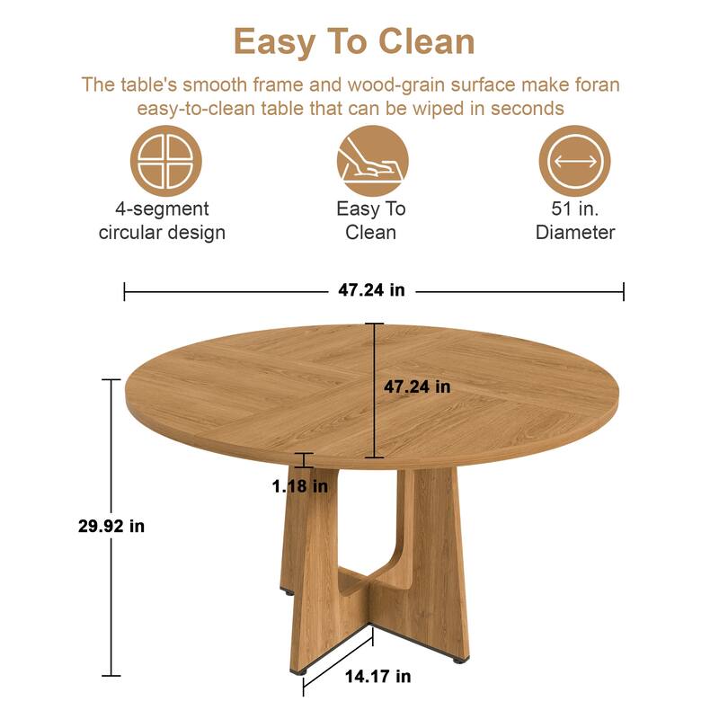 Round Dining Table for 4, 47 Inch Farmhouse Kitchen Table, MDF Circle Table with Oak Finish, Easy Assembly - Ancient Oak