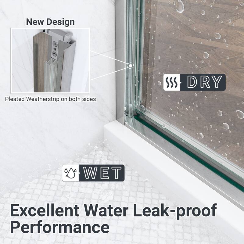 GDFStudio - Modern Minimalist Semi-Frameless Double Sliding Shower Door with 1/4" SGCC Tempered Glass & Stainless Steel Handle