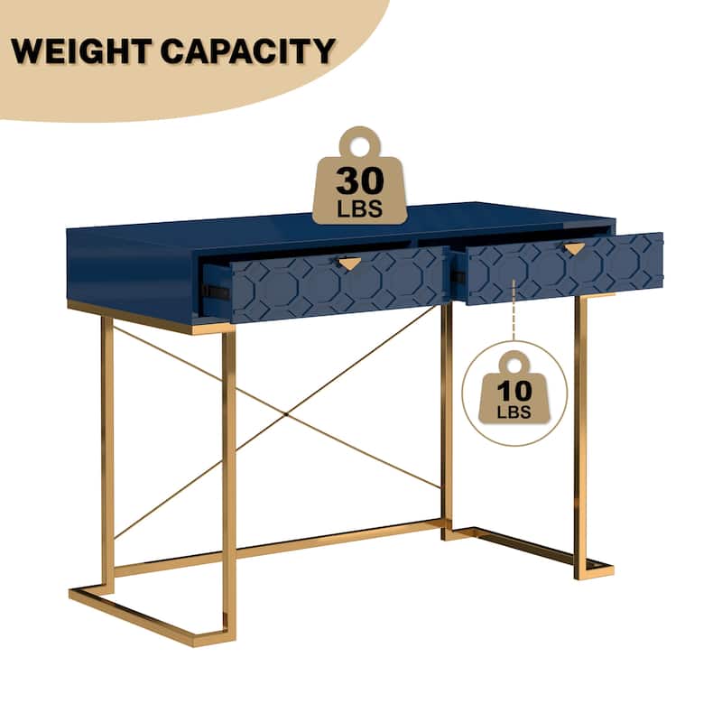 Clihome Glossy Home Office Writing Desk with Storage Drawers