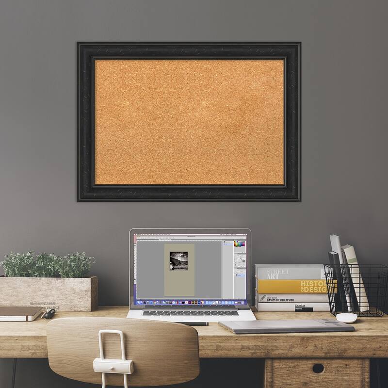 Shipwreck Black Narrow Framed Cork Bulletin Memo Board