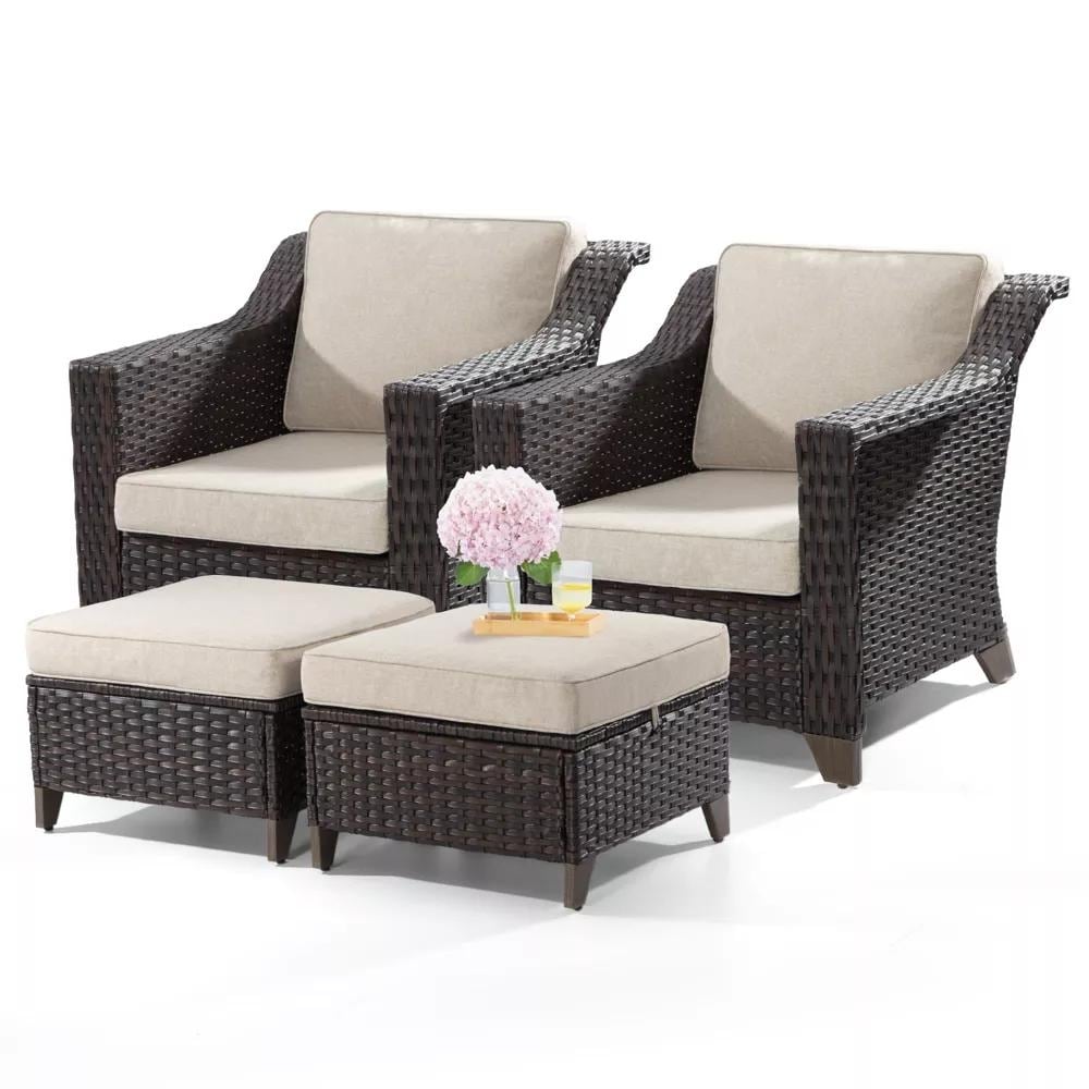 COZYWOR Patio Chair with Beige Cushions and Ottomans
