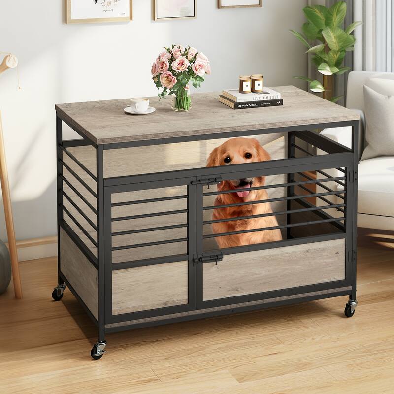 Moasis Pet Dog Crate Furniture with Lockable Door and Wheels - 39.4 in. W X 23.6 in. D X 30.1 in. H