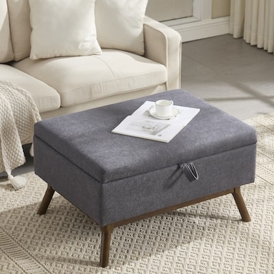 Mid-century modern square coffee table storage bench, assembled, suitable for living room, entryway and family room