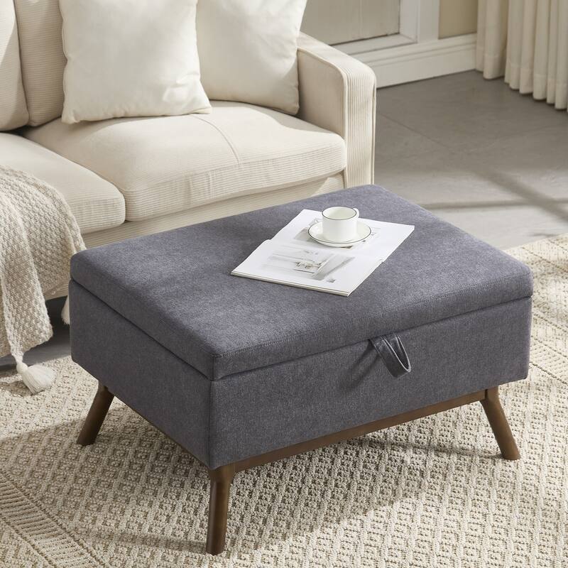 Mid-century modern square coffee table storage bench, assembled, suitable for living room