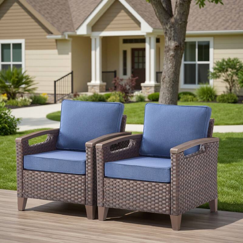 Pocassy Outdoor Club Chair with Cushion Set - Blue Cushion - 2PCS Patio Chairs