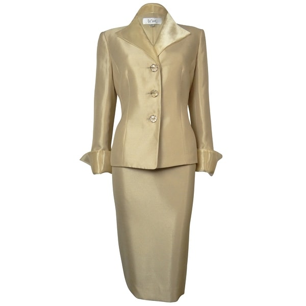 Le Suit Women's Woven Metallic Tafeta Tuscany Skirt Suit