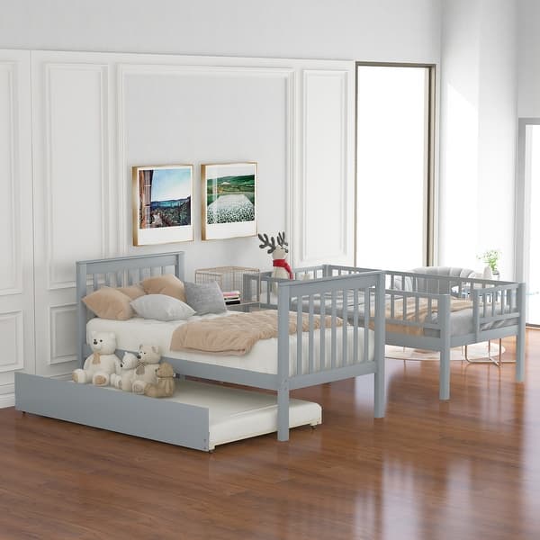 slide 2 of 13, Twin over Twin Wooden Bunk Bed with Trundle and Storage Staircase Gray