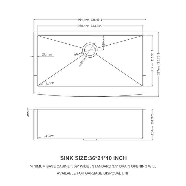 36 inch Farmhouse Kitchen Sink Apron Front 16 Gauge Stainless ...
