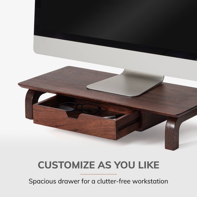 Jani Wood Monitor Stand Riser Desk - Ergonomic Design Stand, Desktop Organizer Table for Home, Office Workspace, Gaming Desk