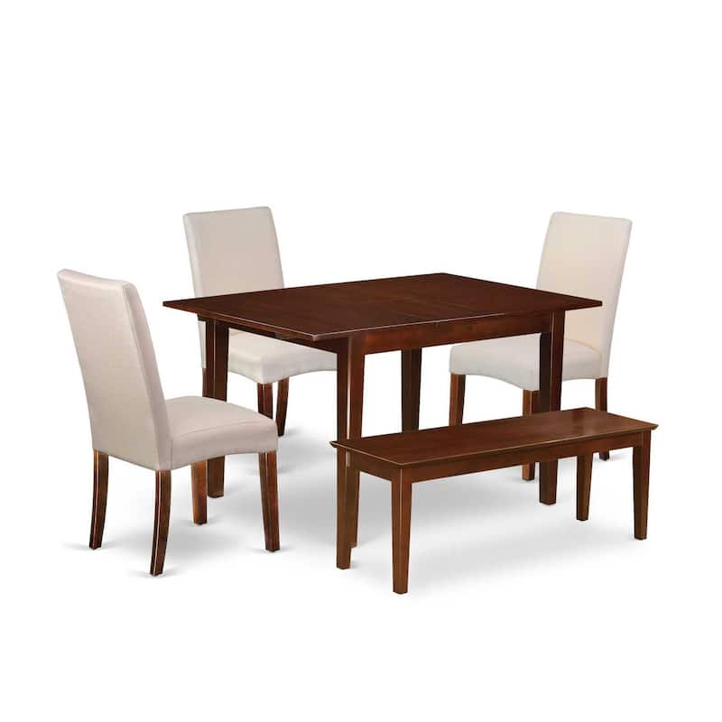 Retro Dining Set 7Pc Rectangle Table & Chairs - Linen Fabric Cream - Mahogany Legs - HomeStock