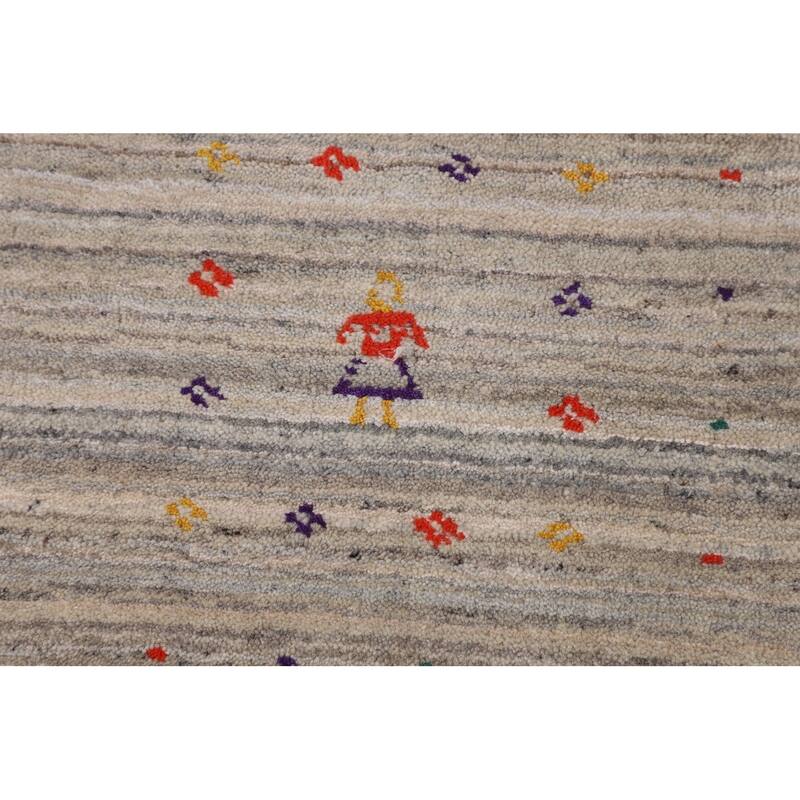 Earth Tone Gabbeh Square Area Rug Hand-Knotted Oriental Wool Carpet - 7'10" X 8'0"