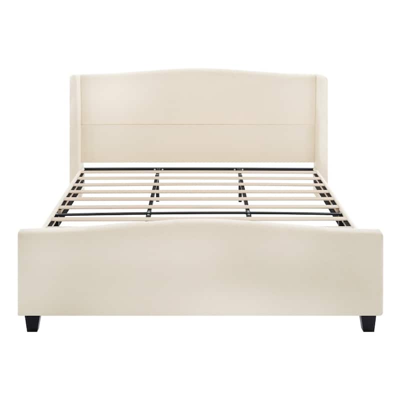 Bed Frame with 49.21"High Back Upholstered Headboard and 27.17" High Footboard