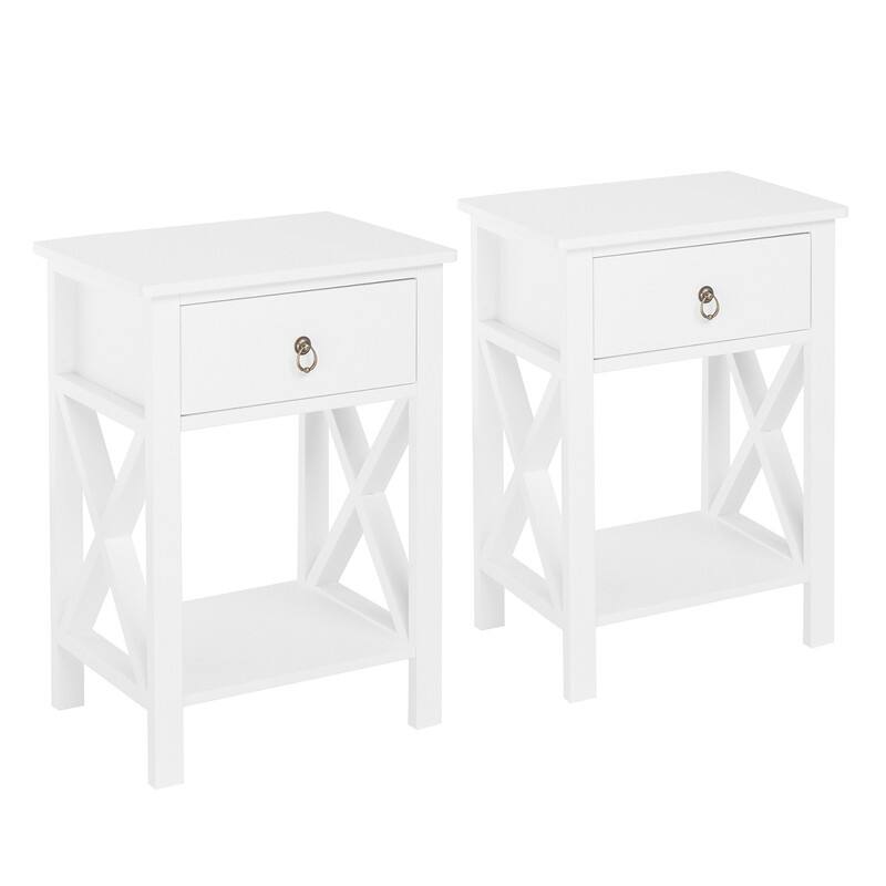 2Pcs White MDF 1 Drawer Nightstands