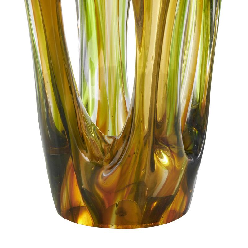 Glass Abstract Ombre Cutout Decorative Sculpture with Green Accents - Orange - Roche River Decor