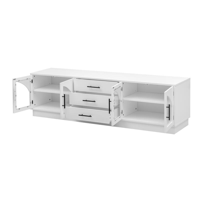 68.9" Glass TV Stand with Arched Design and 3 Drawers