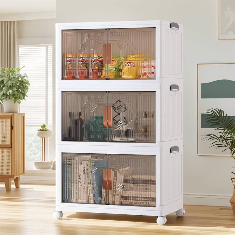 Storage Bins with Lids, Stackable Storage Bins with Wheels & Folding Plastic Storage Boxes 3/4/5 Set