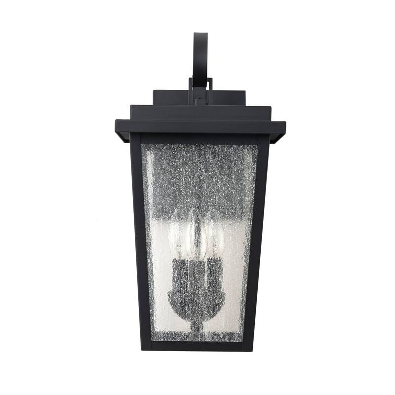 Large Black Outdoor Wall Sconce with Seeded Glass
