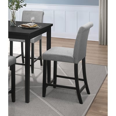 Counter Height Dining Chairs Set of 2 in Black Finish with Gray Upholstered Padded Seats