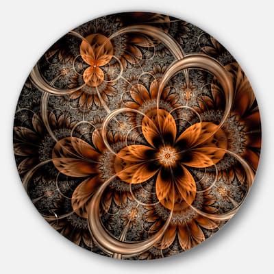 Designart 'Dark Orange Digital Art Fractal Flower' Floral Round Wall Art