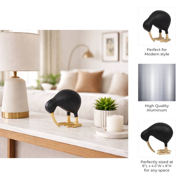 Decorative Metal Kiwi Bird Figurine Sculpture - Black & Gold