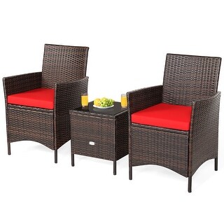 3 PCS Patio Conversation Set Wicker Chair Set with Glass Coffee Table