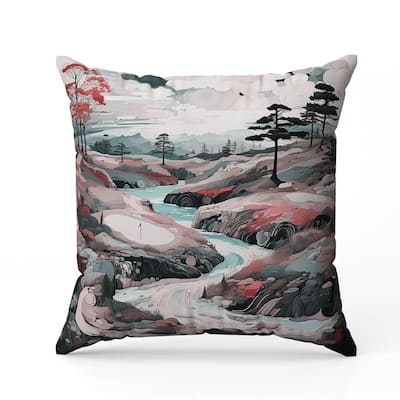 Mountain Vista Indoor/Outdoor Reversible Throw Pillow Pink and Green