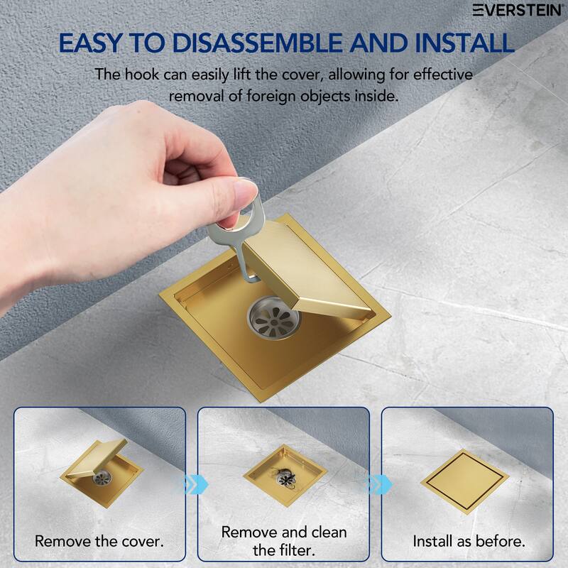 6"x6" Stainless Steel Square Shower Drain With Drain Cover