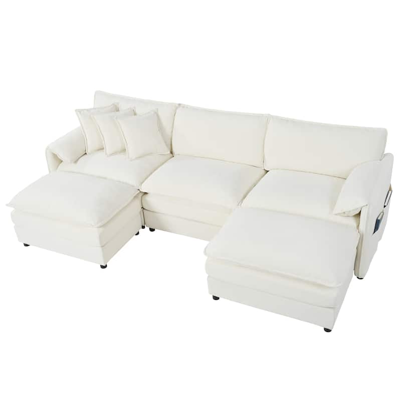 109.45" Chenille Upholstered U-Shaped Modular Sectional Sofa with Double-Layer Cushions, DIY Combination