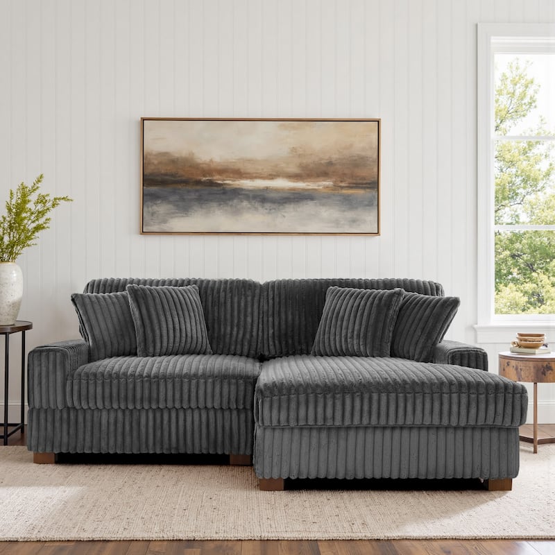 Anne 82" W Comfy Upholstered Plush Corduroy Modular Sectional Sofa