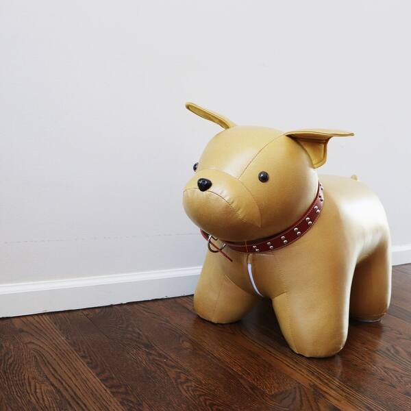 Bedroom Playroom Seat Height Tan Faux-Leather Dog Animal Shaped Ottoman Furniture for Nursery Living Room Decor 15-in