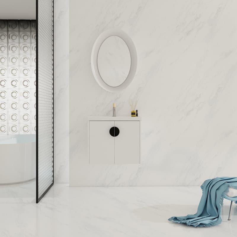 24/28 inch Wall Mounted Bathroom Vanity Set in White with Integrated Ceramic Sink
