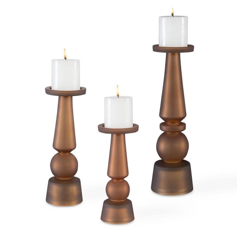 Uttermost 18045 Cassiopeia Glass Table Pillar Candle Holder - Set of 3 - Matte Butter Rum
