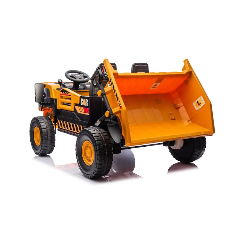 12V 2-Seater 6-Wheel Ride-On Dump Truck for Ages 3+, Remote Control with LED Lights & Music - Yellow