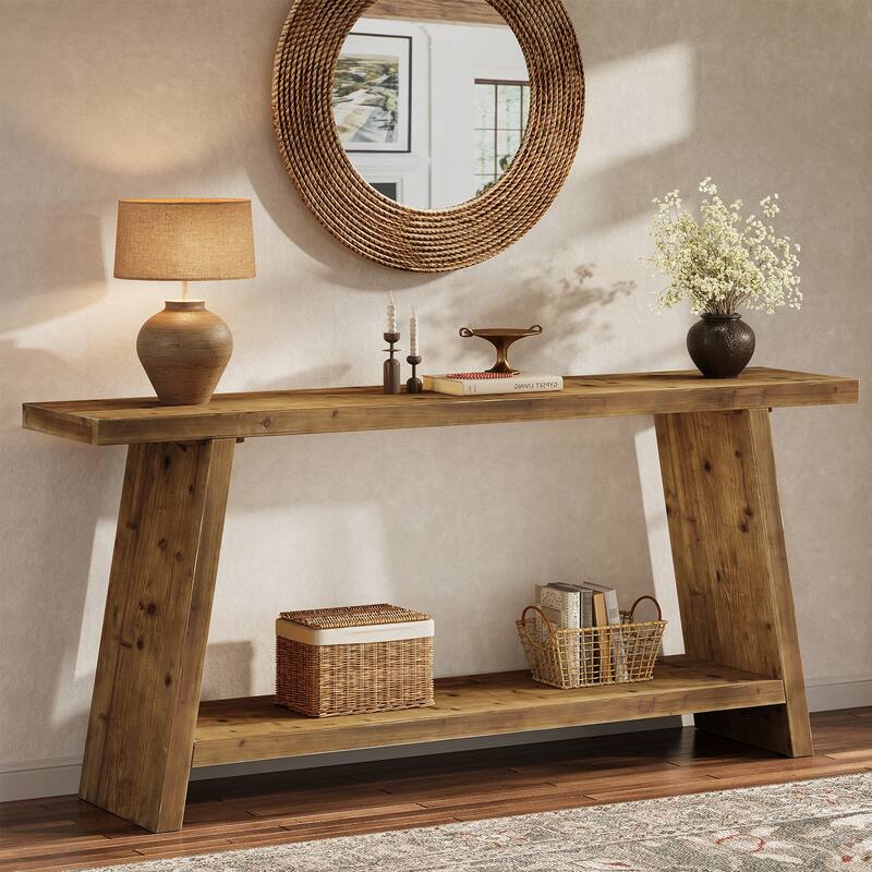 70.9" Solid Wood Console Table 2-tier Narrow Long Sofa Table - Brown